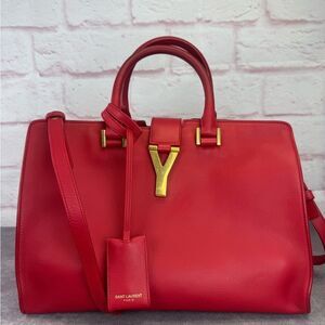 Saint Laurent Red Monogram Cabas Leather Medium